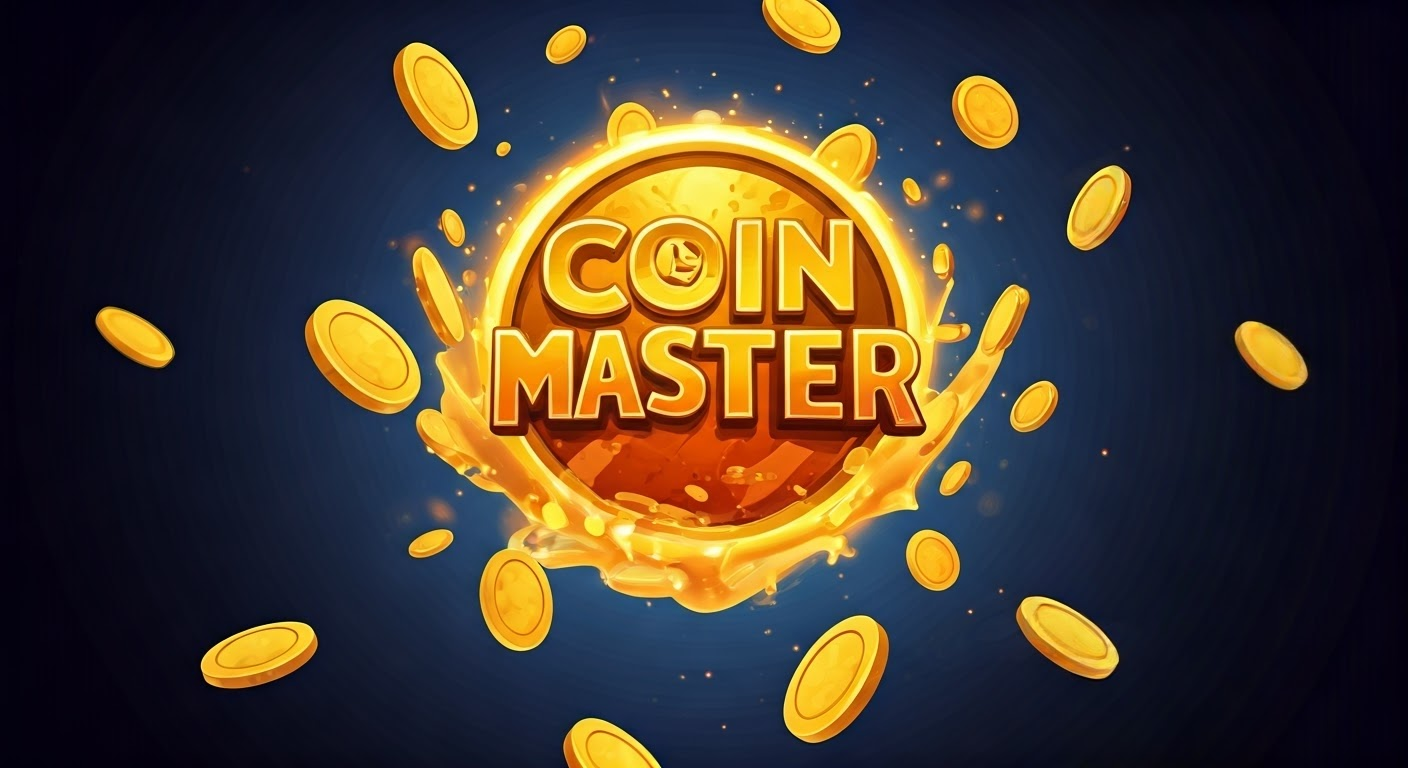 Coin Master logo with rewards elements.